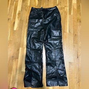 Papermoon black leather pants with slits on legs